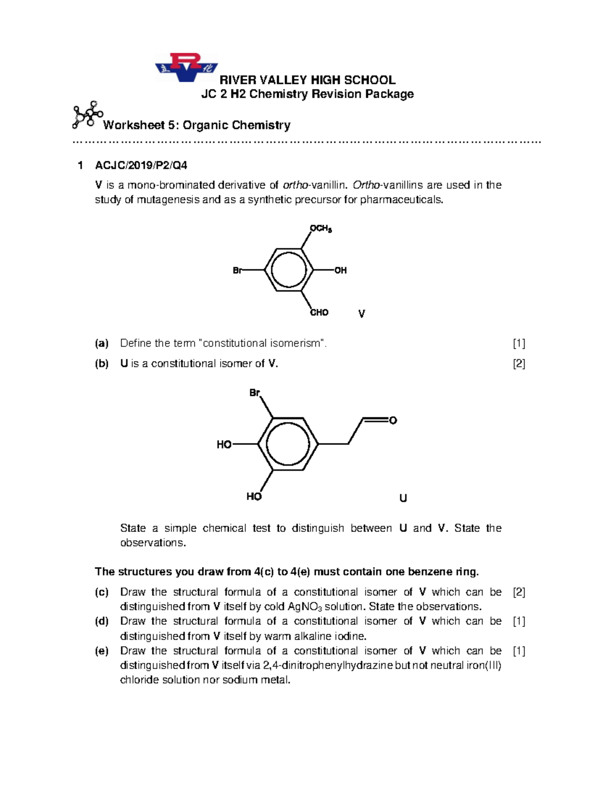 2024 JC2 H2 Chemistry Final Exam Revision: Organic Chemistry Worksheet ...