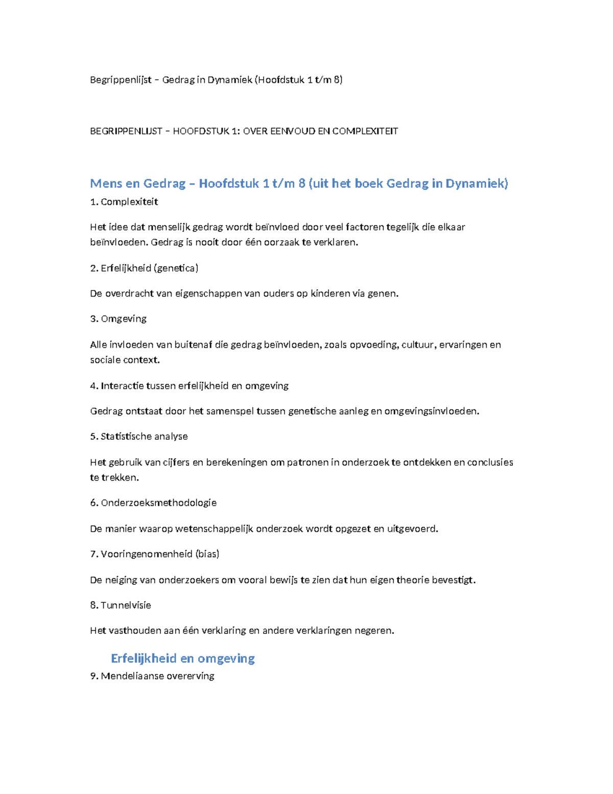 Begrippenlijst Gedrag in Dynamiek (Hoofdstuk 1-8) - Definitieve Uitleg ...