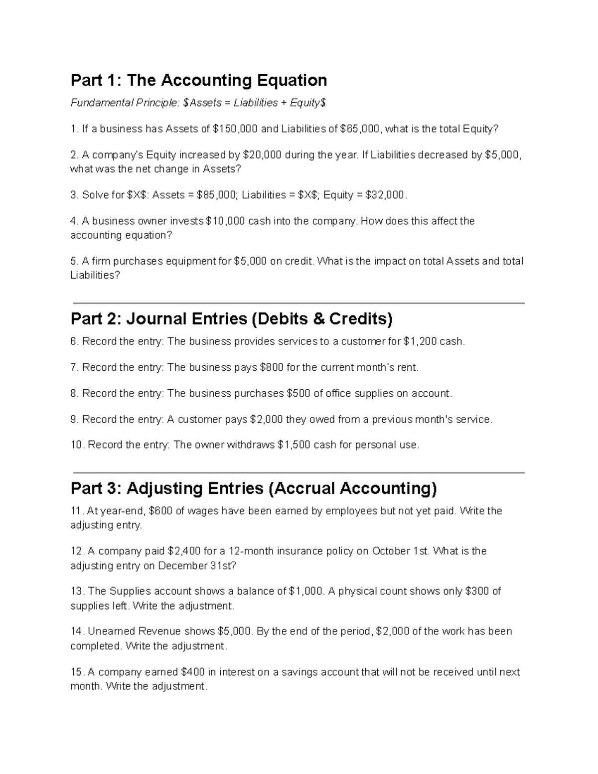 ACC 101: Accounting Equation & Journal Entries Study Guide - Studocu
