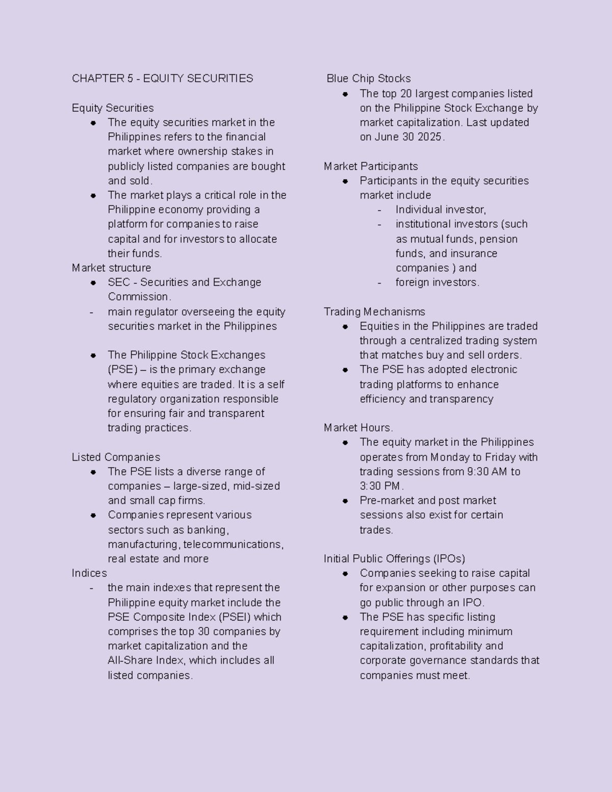 Fin Mar - Chapter 5: Equity Securities Overview and Market Insights ...