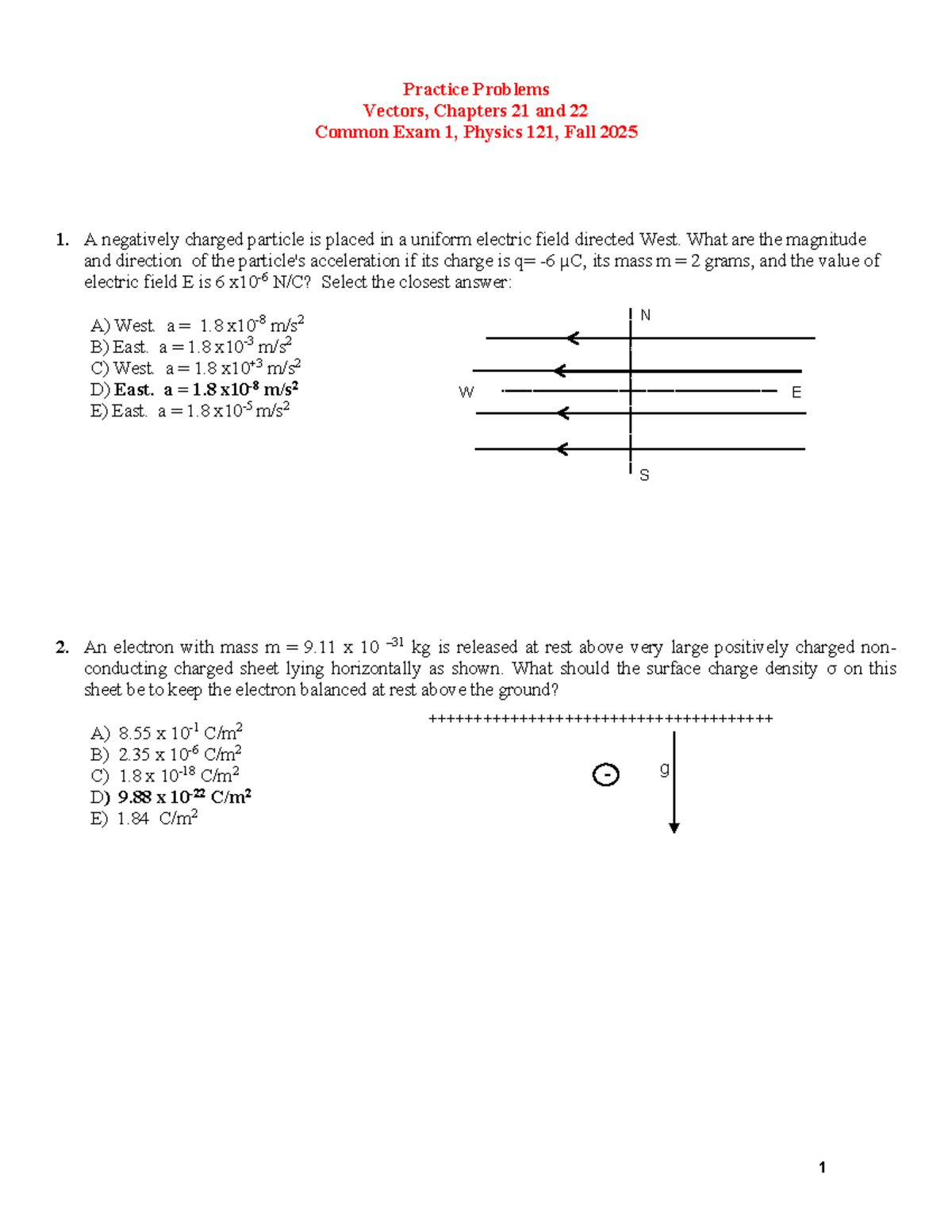 Practice Problems for Common Exam 1, Physics 121, Fall 2025 - Studocu