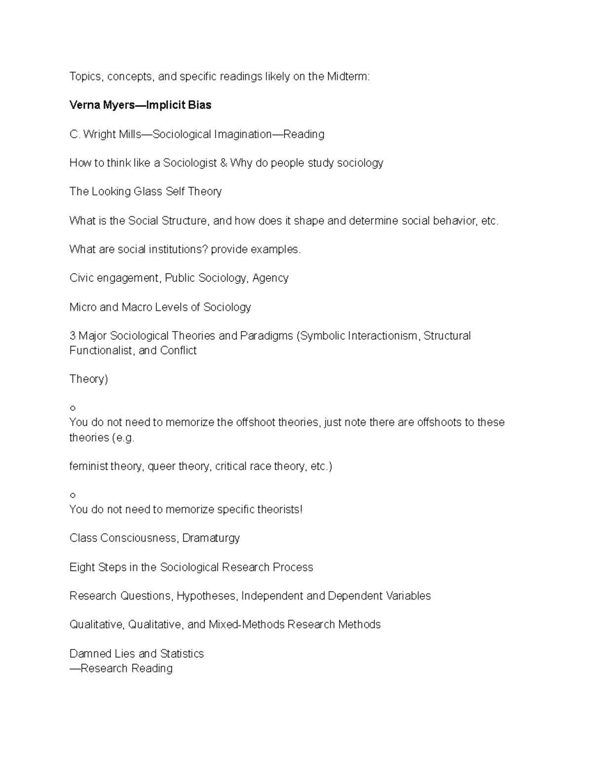 SOC 100 Midterm Exam Study Guide: Key Topics & Readings Overview - Studocu