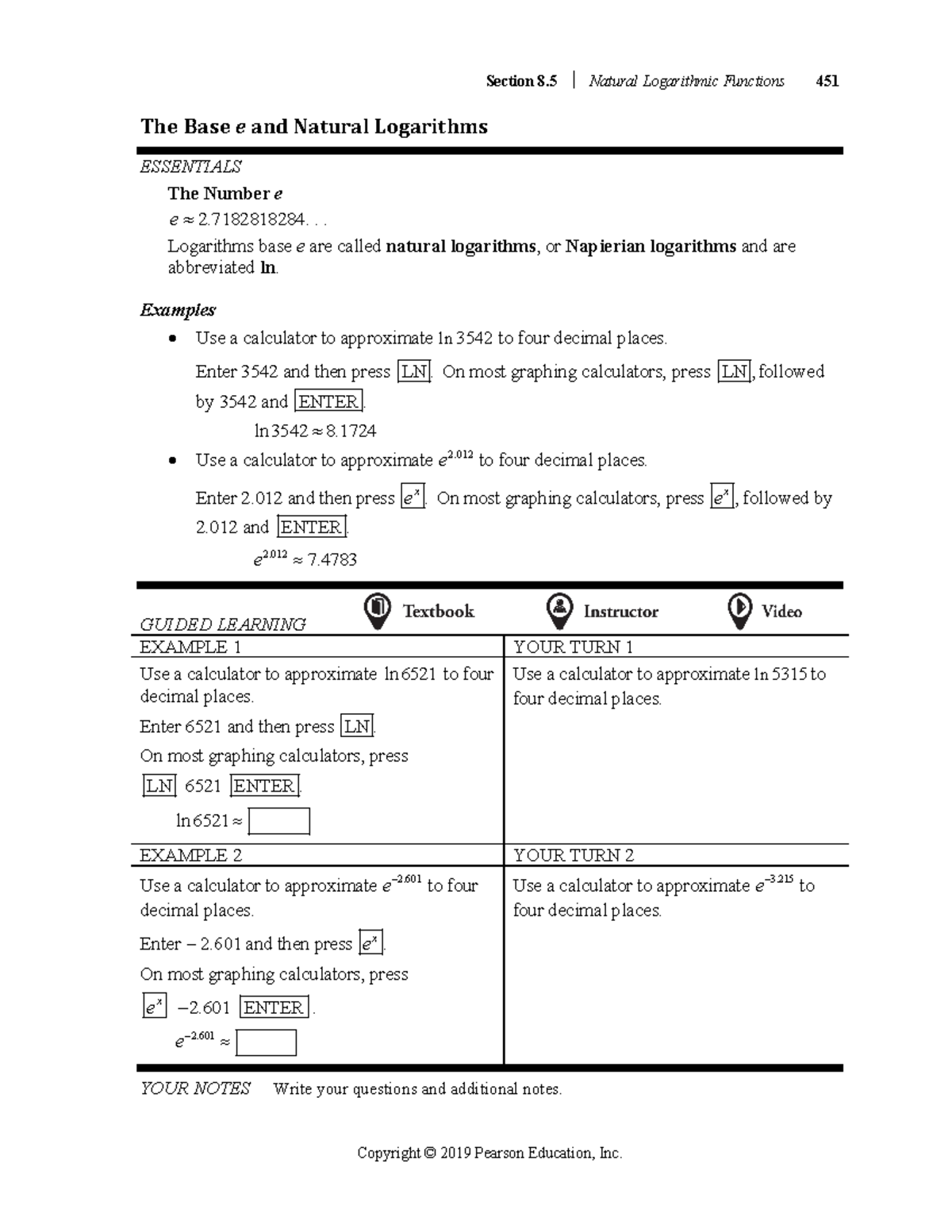 Section 8 - Practice materials. - The Base e and Natural Logarithms ...