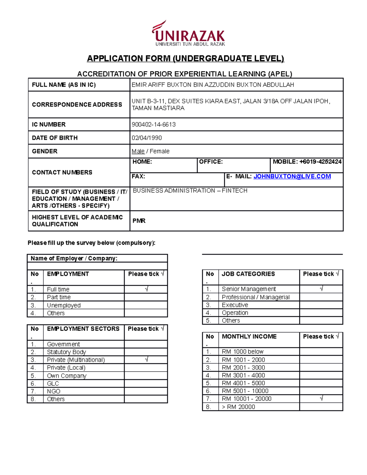 FM-CCE-010 APEL Application Form for Undergraduate Program - Studocu