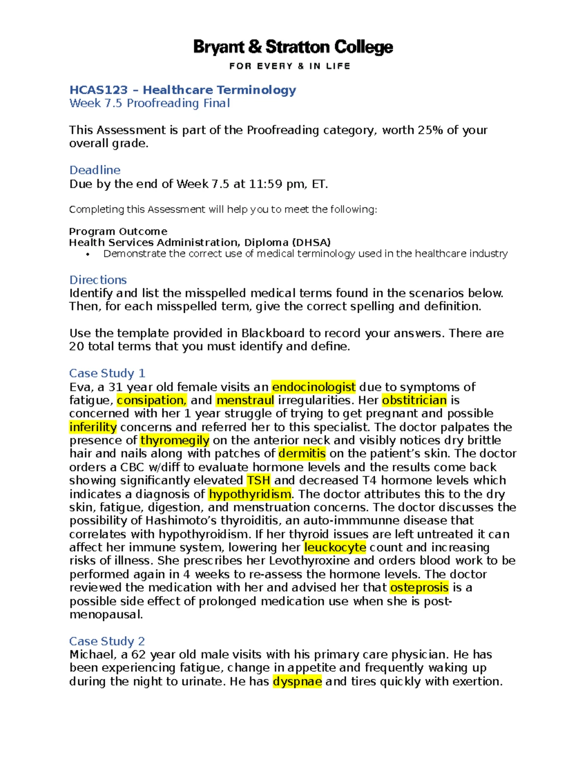 HCAS123 - Week 5 Proofreading Template for Healthcare Terms - Studocu