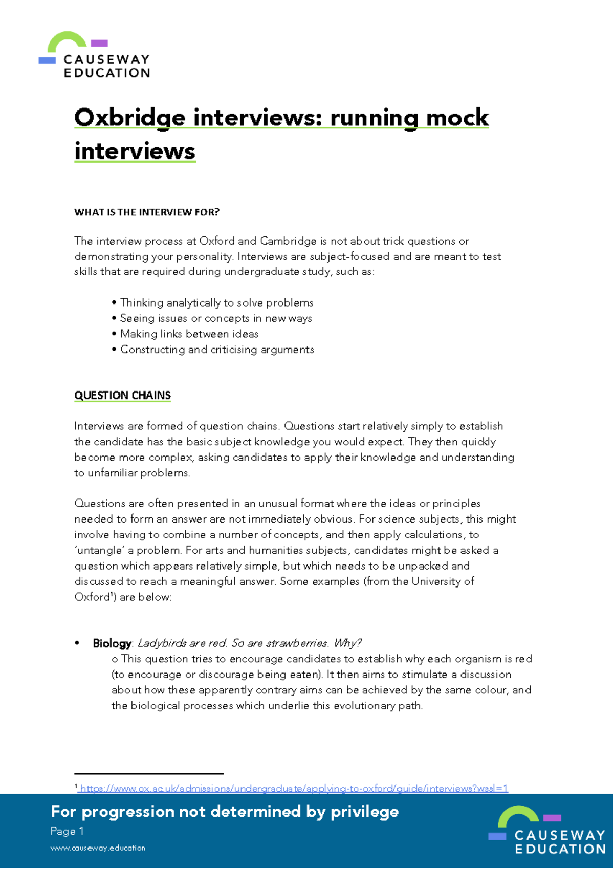 Oxbridge Interviews Running Mock Interviews - For progression not ...