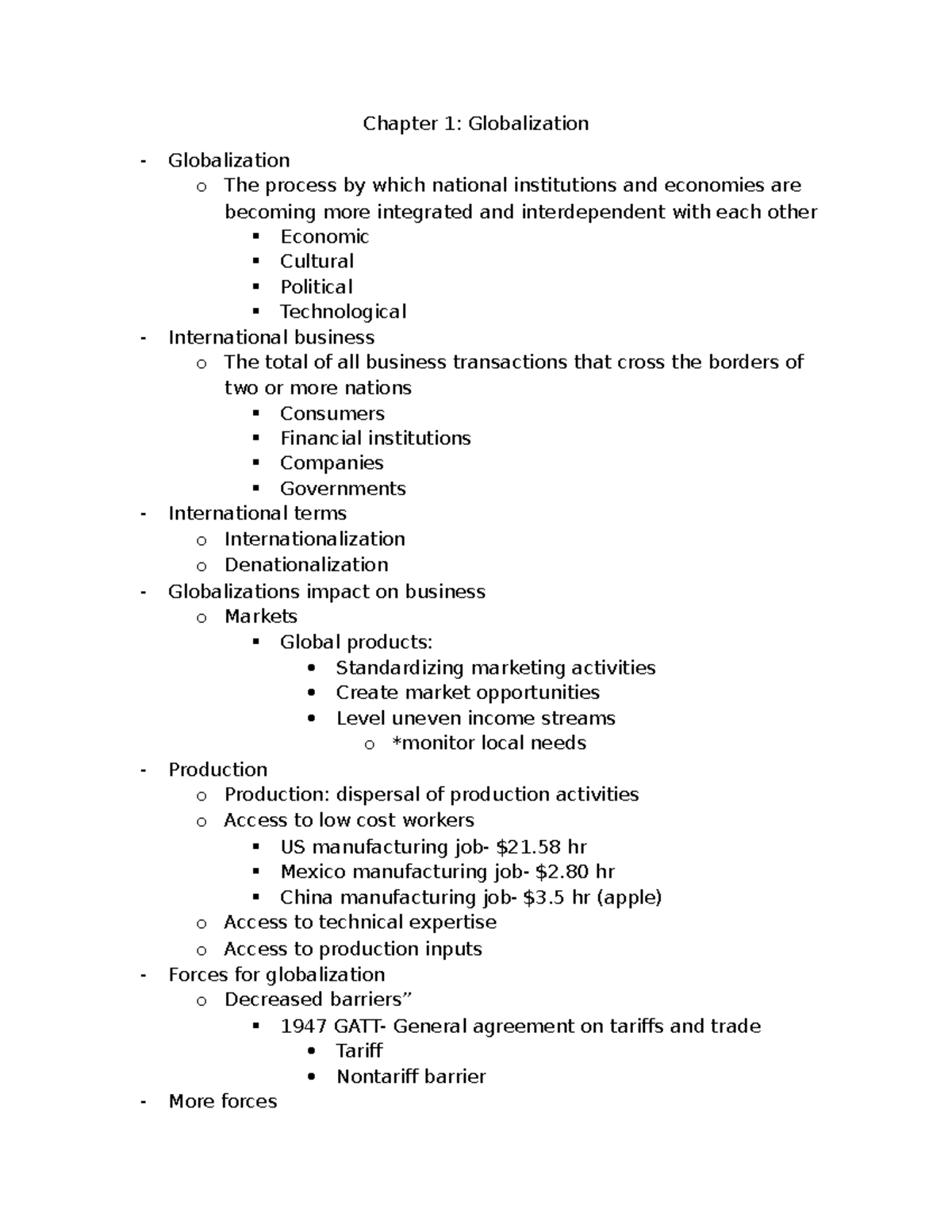 Chapter 1: Globalization - Integration of Economies and Cultures - Studocu