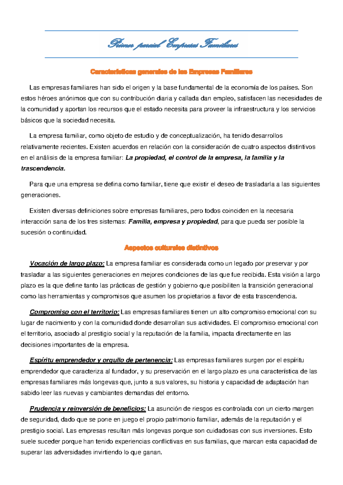 Primer Parcial: Empresas Familiares y su Impacto Económico - Studocu