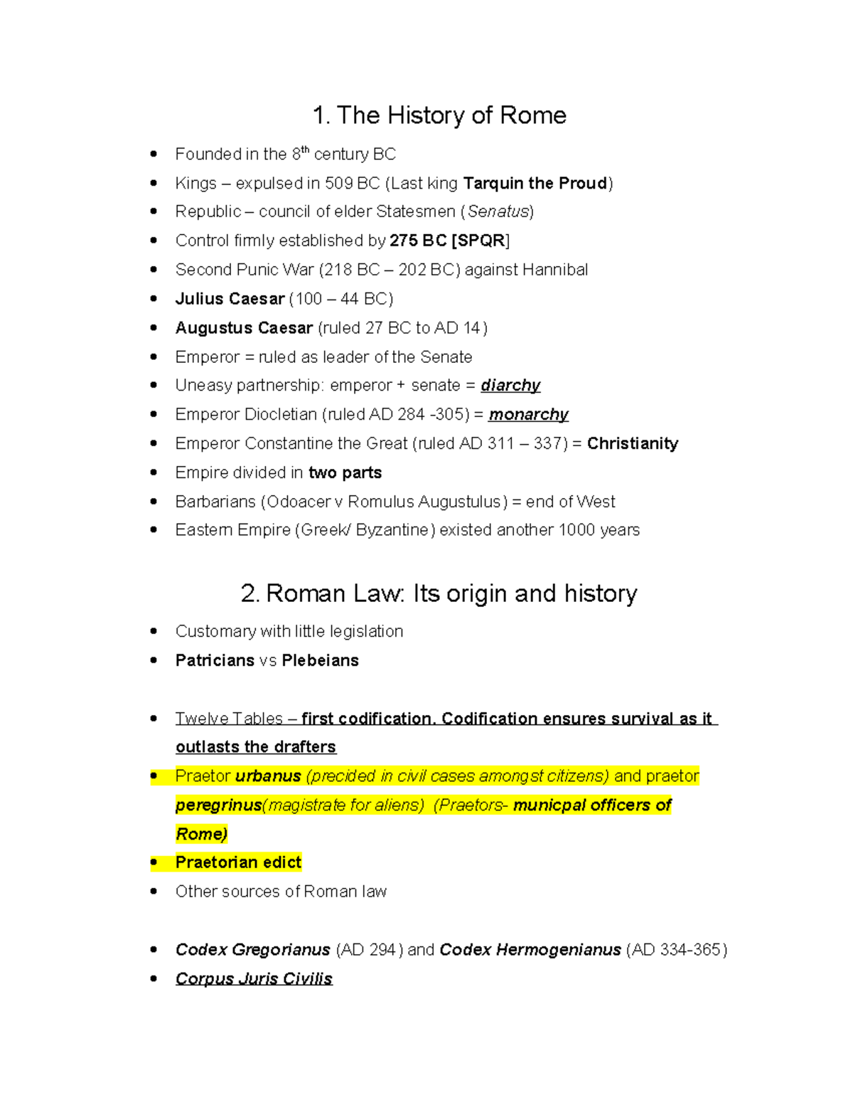 Syscon W2 Lecture Notes: History of Rome & Roman Law - Studocu