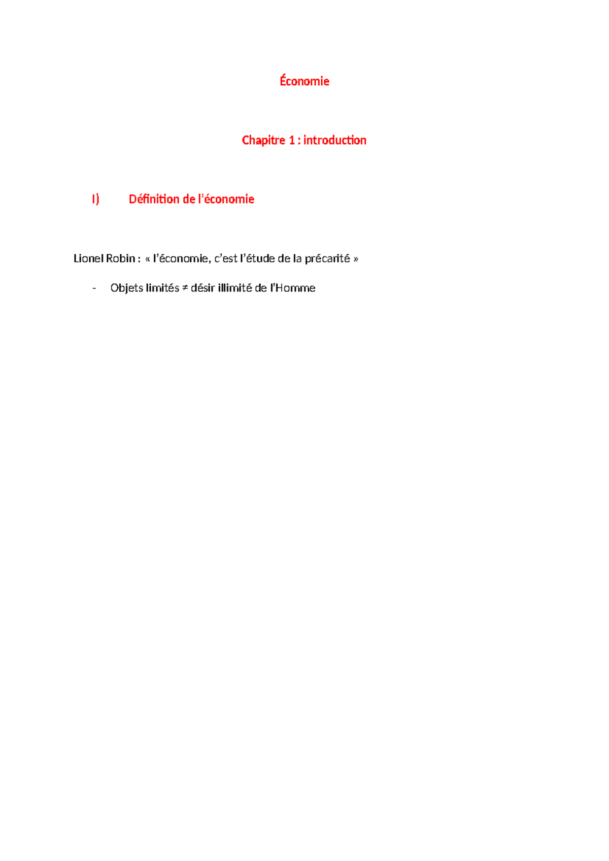 Économie chapitre 1 : introduction aux concepts fondamentaux - Studocu