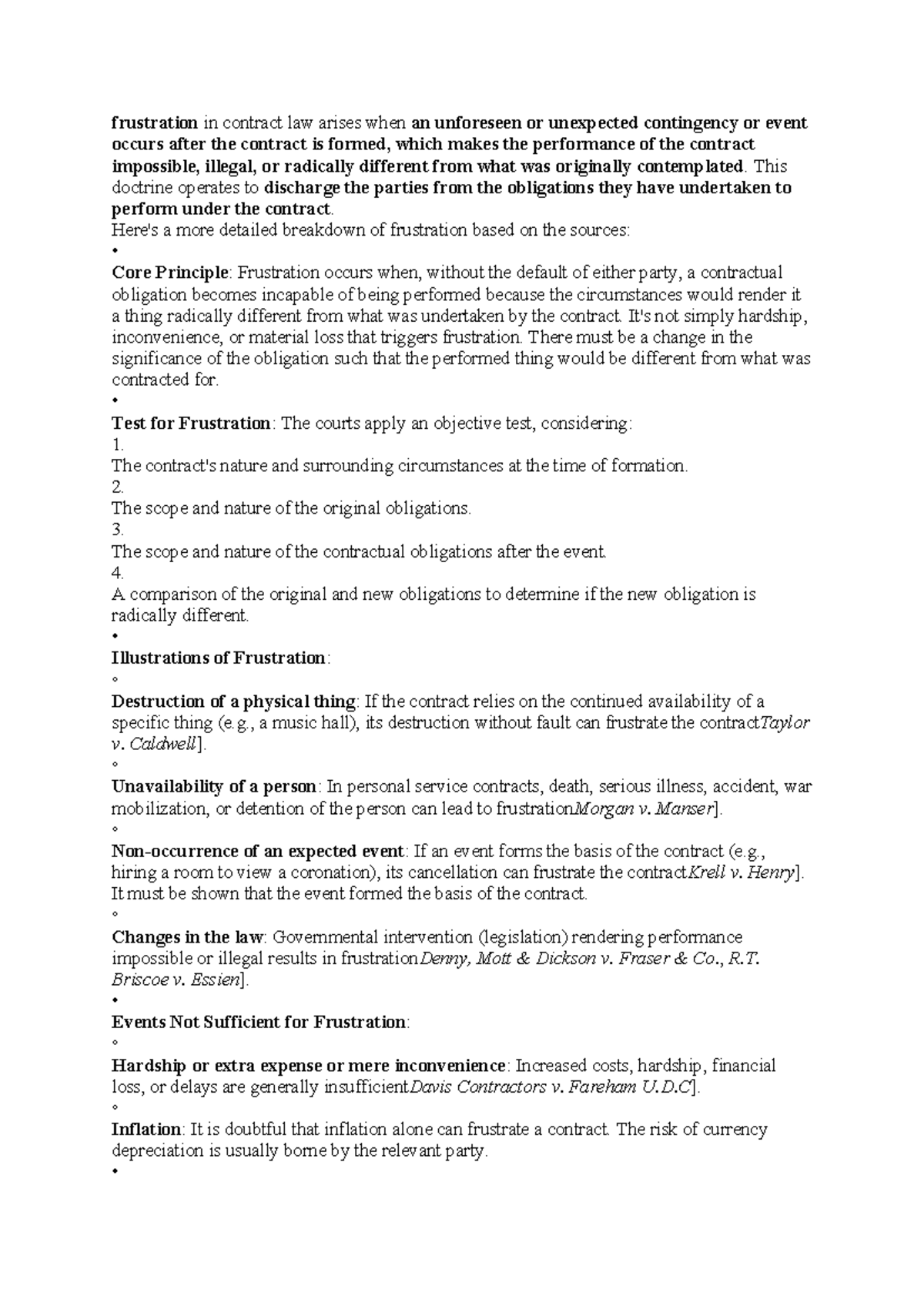 Frustration - N/A - frustration in contract law arises when an ...