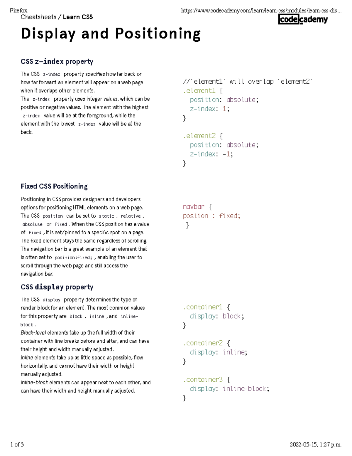 CSS4 - Responsive Web Design Notes on Positioning and Display ...