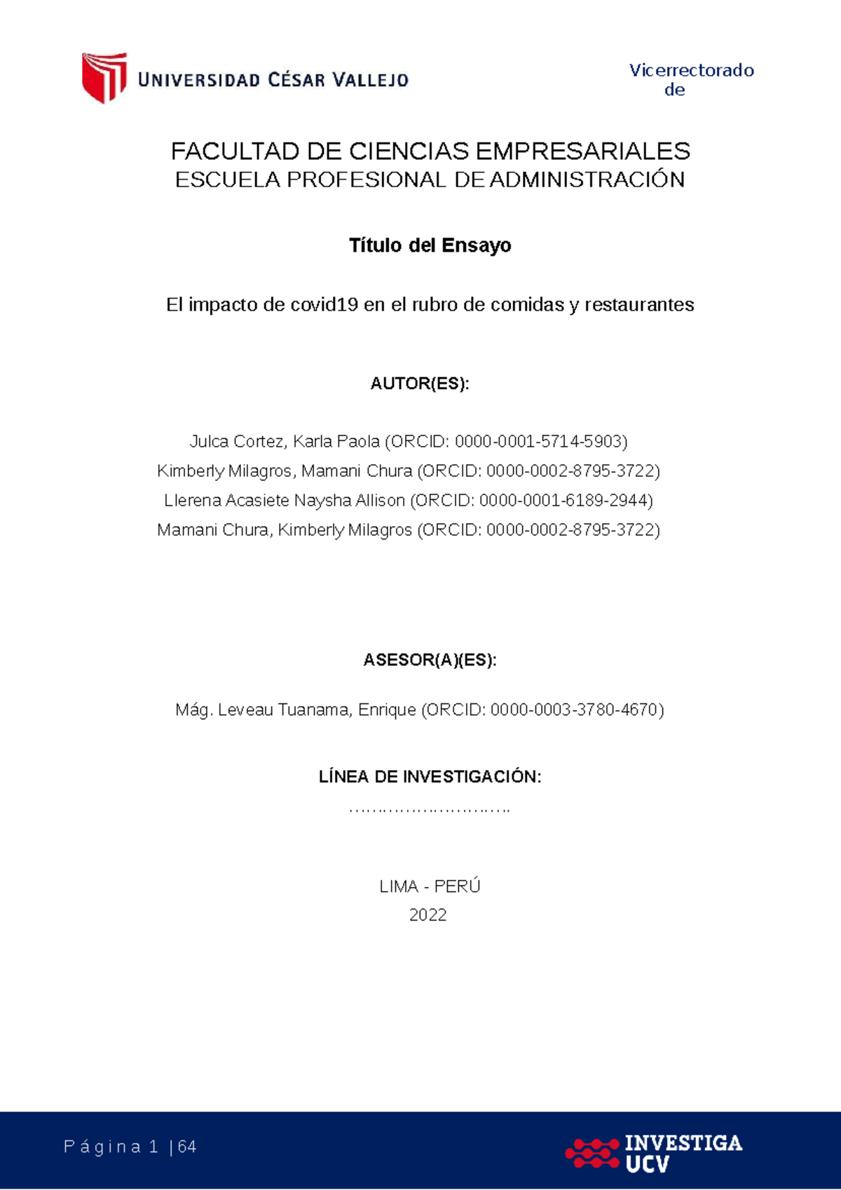 Ensayo sobre el Impacto de COVID-19 en Comidas y Restaurantes - Studocu