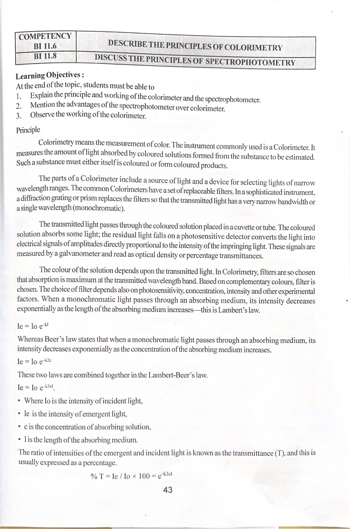 Colorimeter Practical Notes - BT11.6 & BI11.8 Principles Explained ...