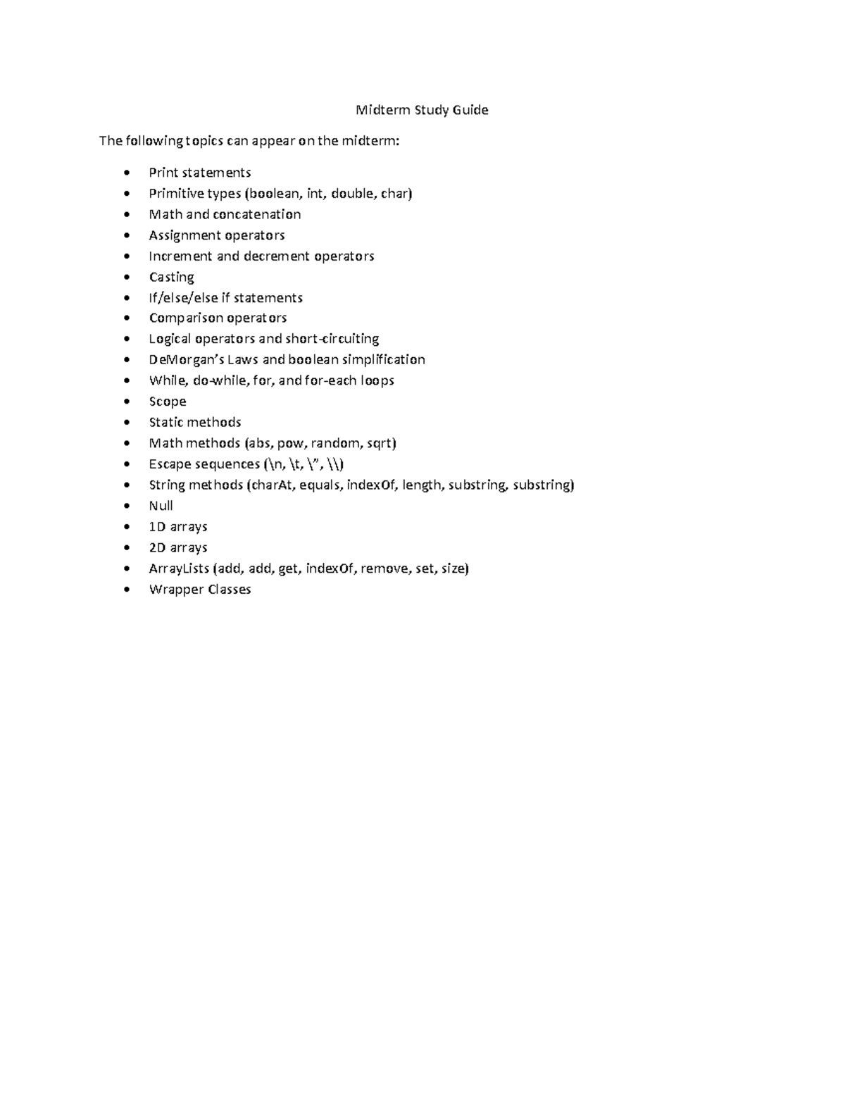 Midterm 1 Study Guide: Key Topics and Example Problems - Studocu