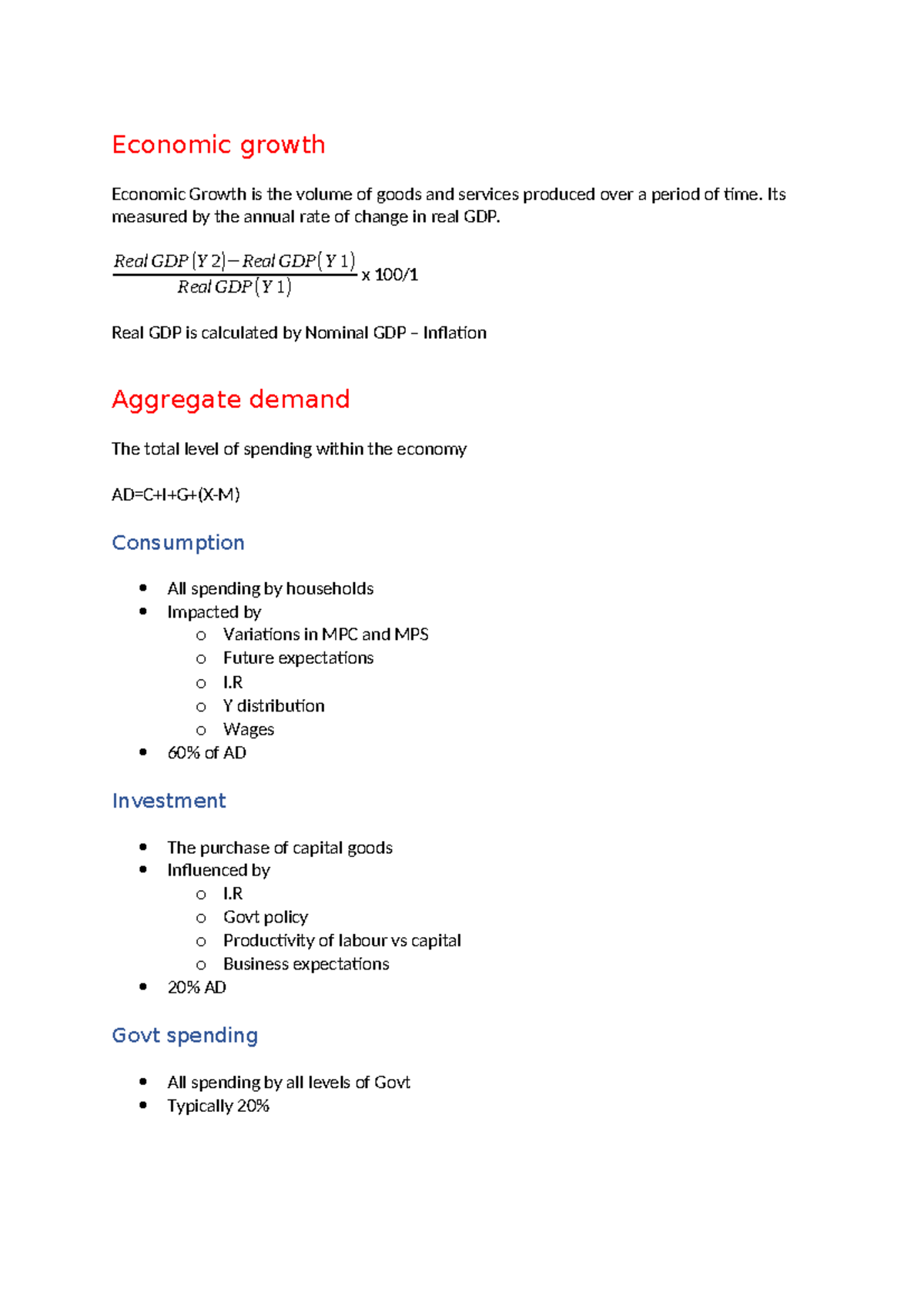 ECON 101: Comprehensive Notes on Economic Growth and Unemployment - Studocu