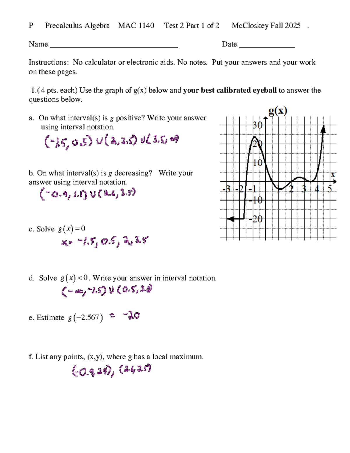 MAC 1140 Precalculus Algebra Test 2 Part 1 - Studocu