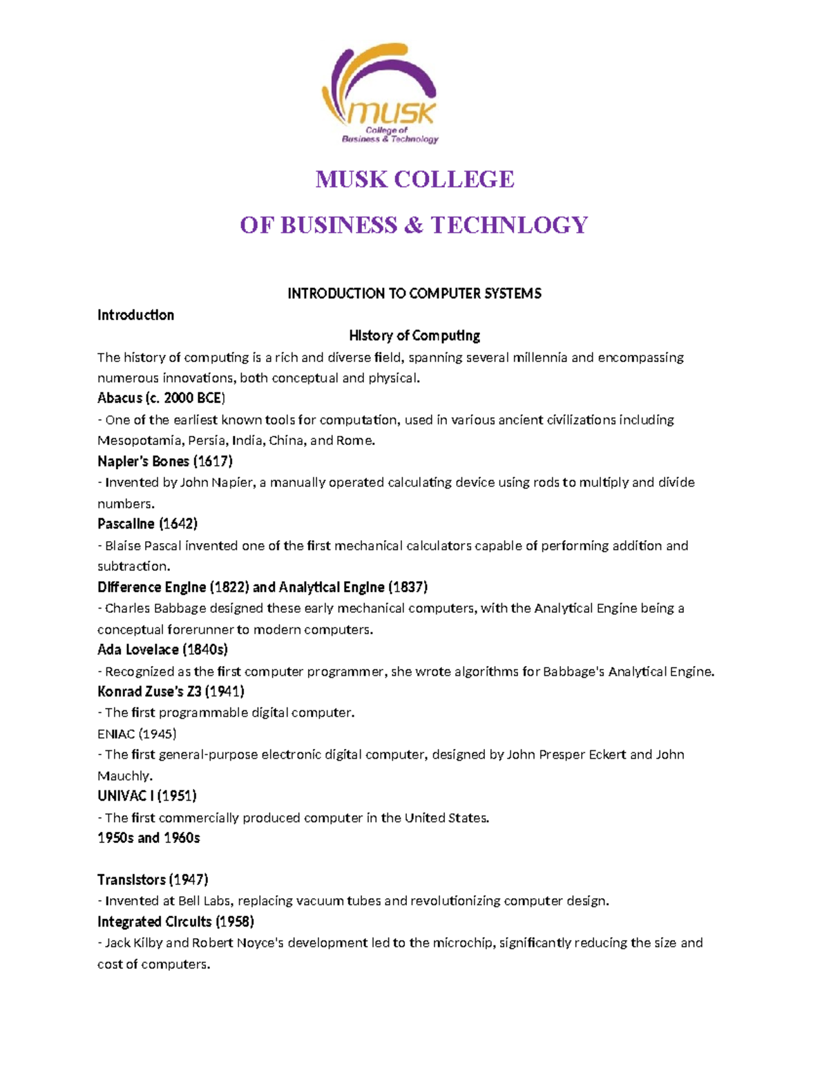 Graphics- Design ICT - study notes - MUSK COLLEGE OF BUSINESS ...
