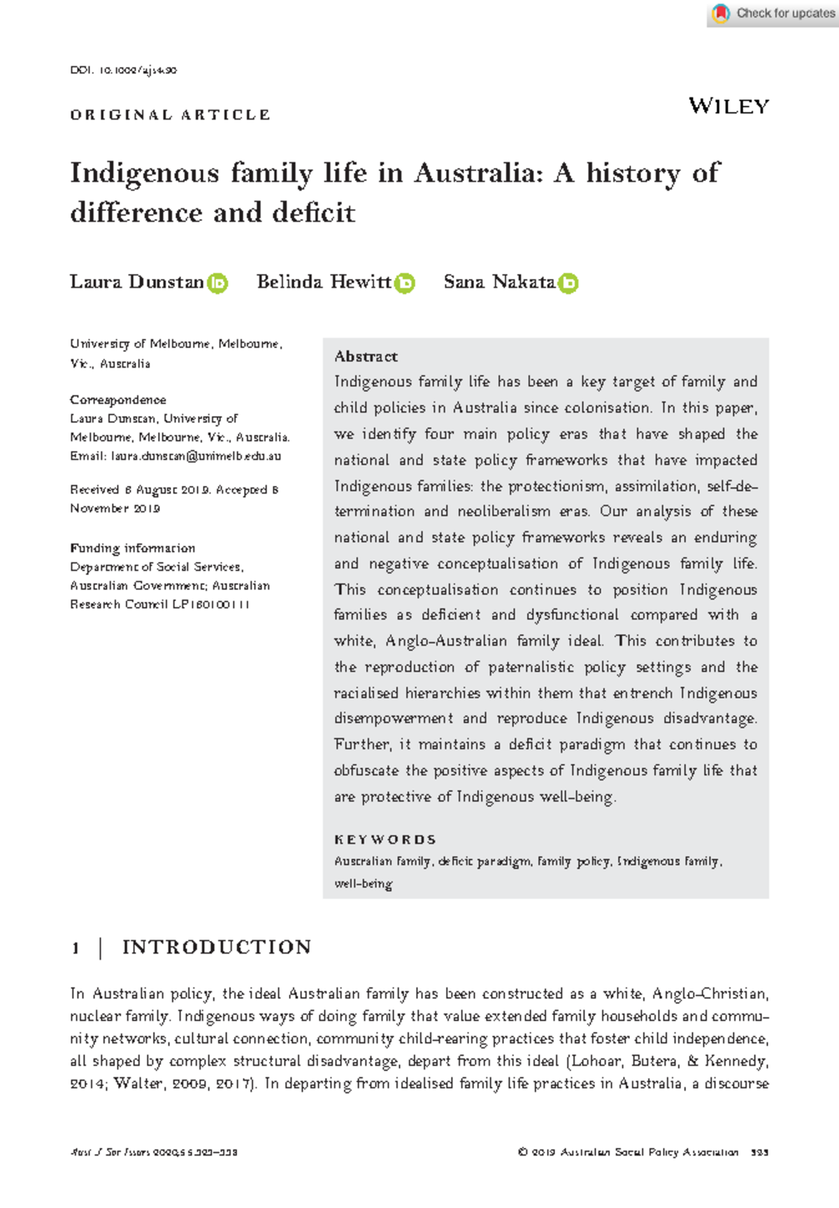 Indigenous Family Life in Australia: Historical Deficit Narratives and ...