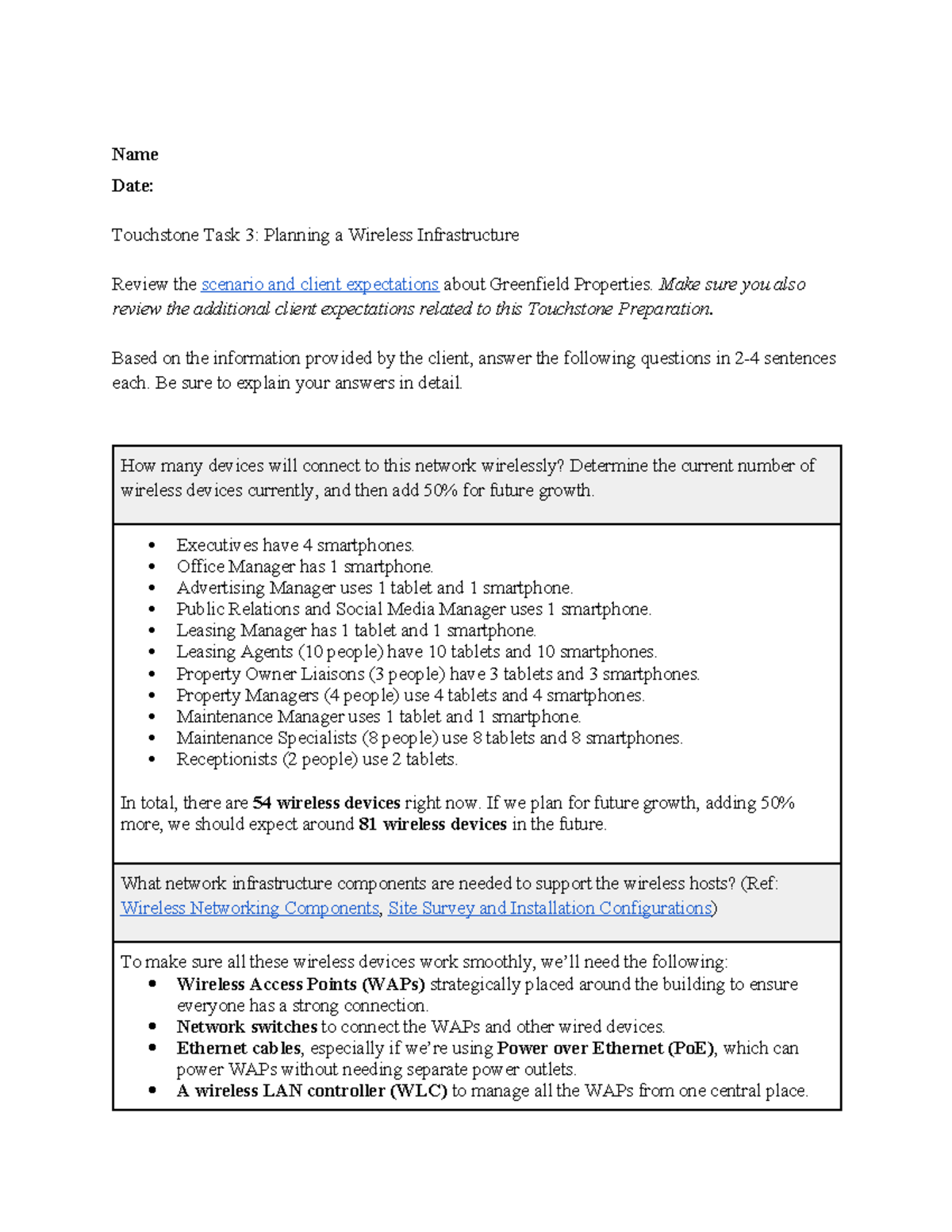 Touchstone Task 3: Planning Wireless Infrastructure for Greenfield ...