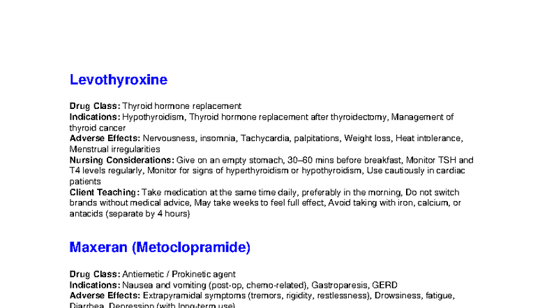 Drug Cards Template: Levothyroxine, Maxeran, Pantoprazole, Sertraline ...