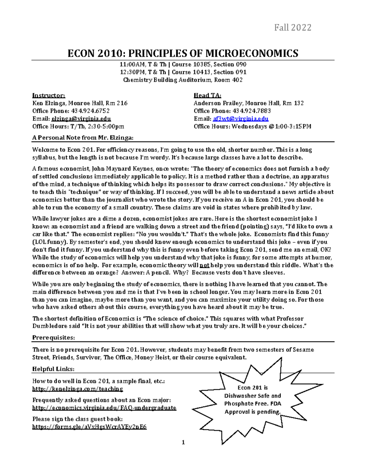 Econ 201 Syllabus: Principles of Microeconomics Overview for 2022 - Studocu