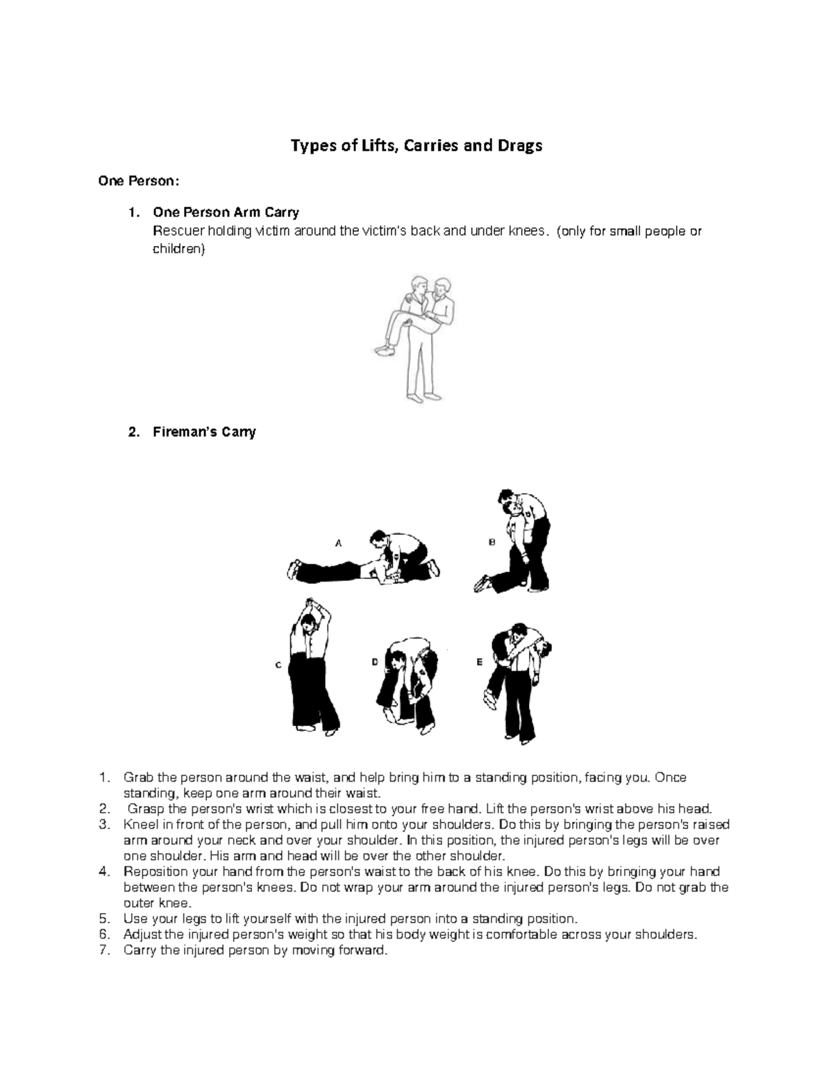 Types of Lifts and Drags for Emergency Rescue Techniques - Studocu