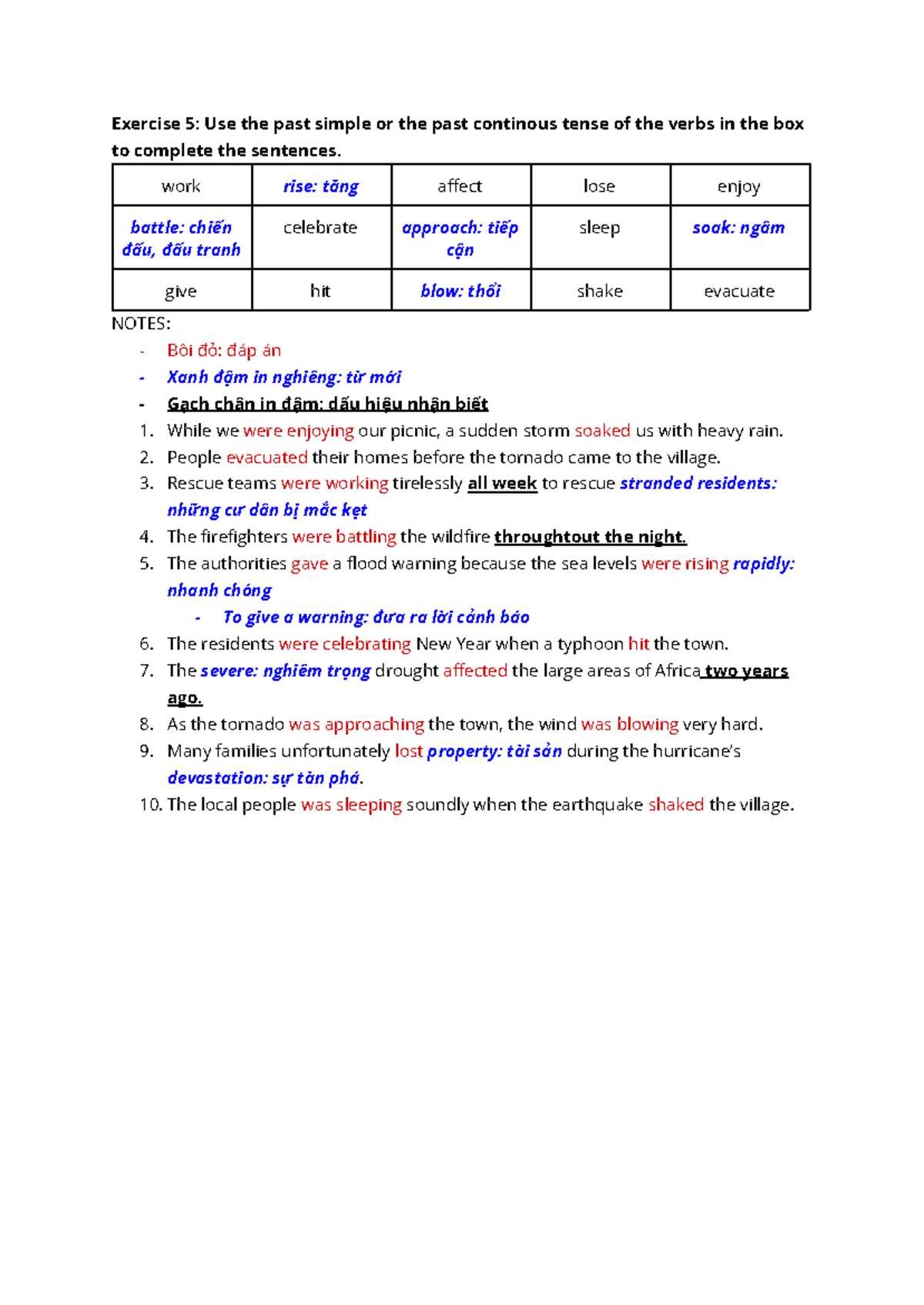 040326 Exercise: Past Simple vs. Past Continuous Tense Notes - Studocu