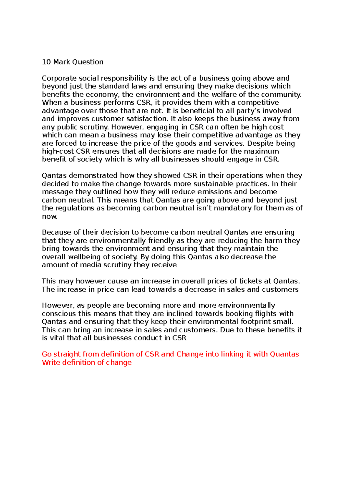 10 Mark Question - fjaue - 10 Mark Question Corporate social ...