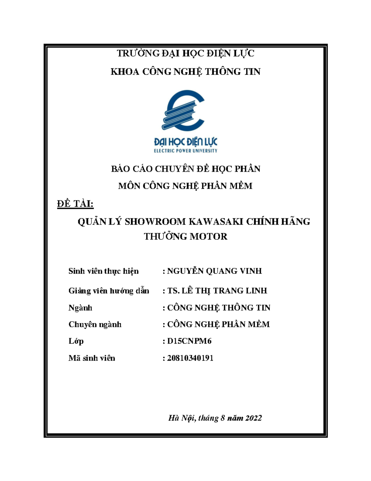 QLShowroom Kawasaki - âcccc - TRƯỜNG ĐẠI HỌC ĐIỆN LỰC KHOA CÔNG NGHỆ ...