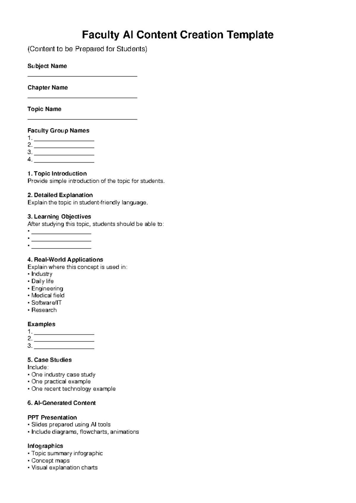 Faculty AI Content Creation Template for Student Learning - Studocu