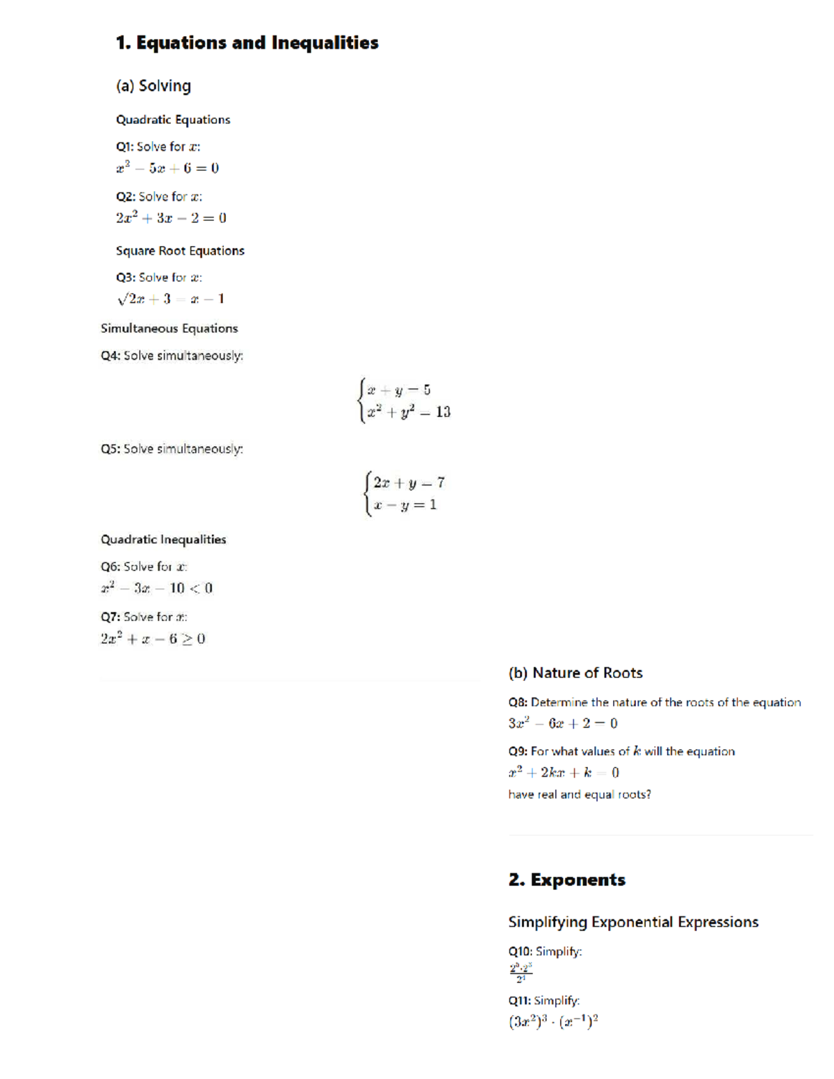 Grade 11 IEB Maths Mid Exam Revision: Equations & Inequalities - Studocu