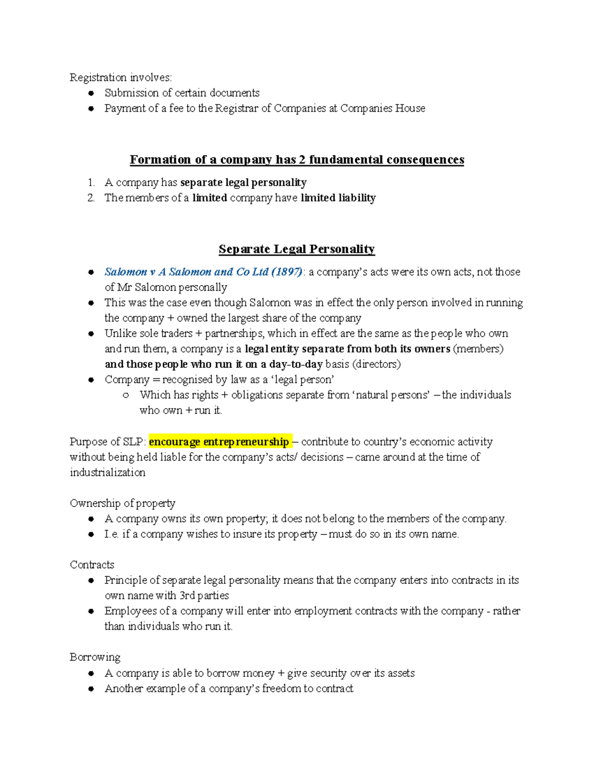 Separate Legal Personality & Groups of Companies Overview - Studocu
