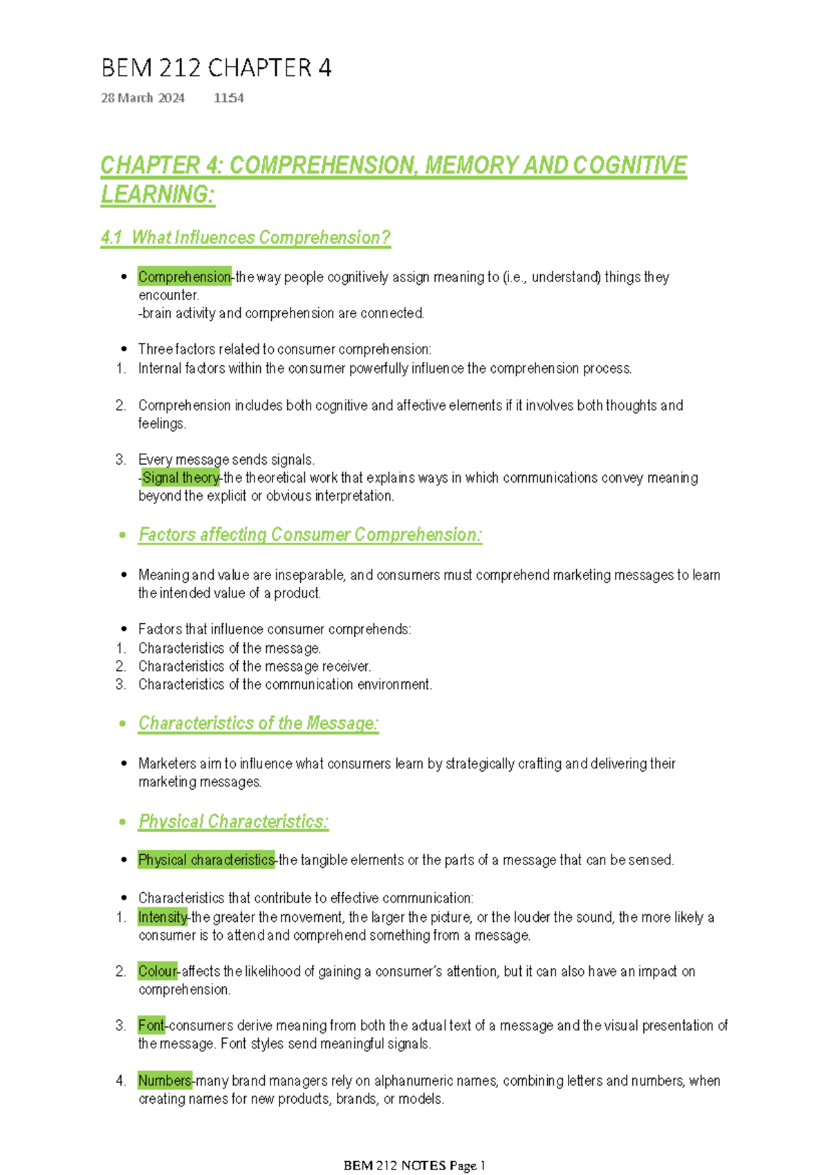 BEM 212 Chapter 4 - Summary Cb: Consumer Behavior - CHAPTER 4 ...