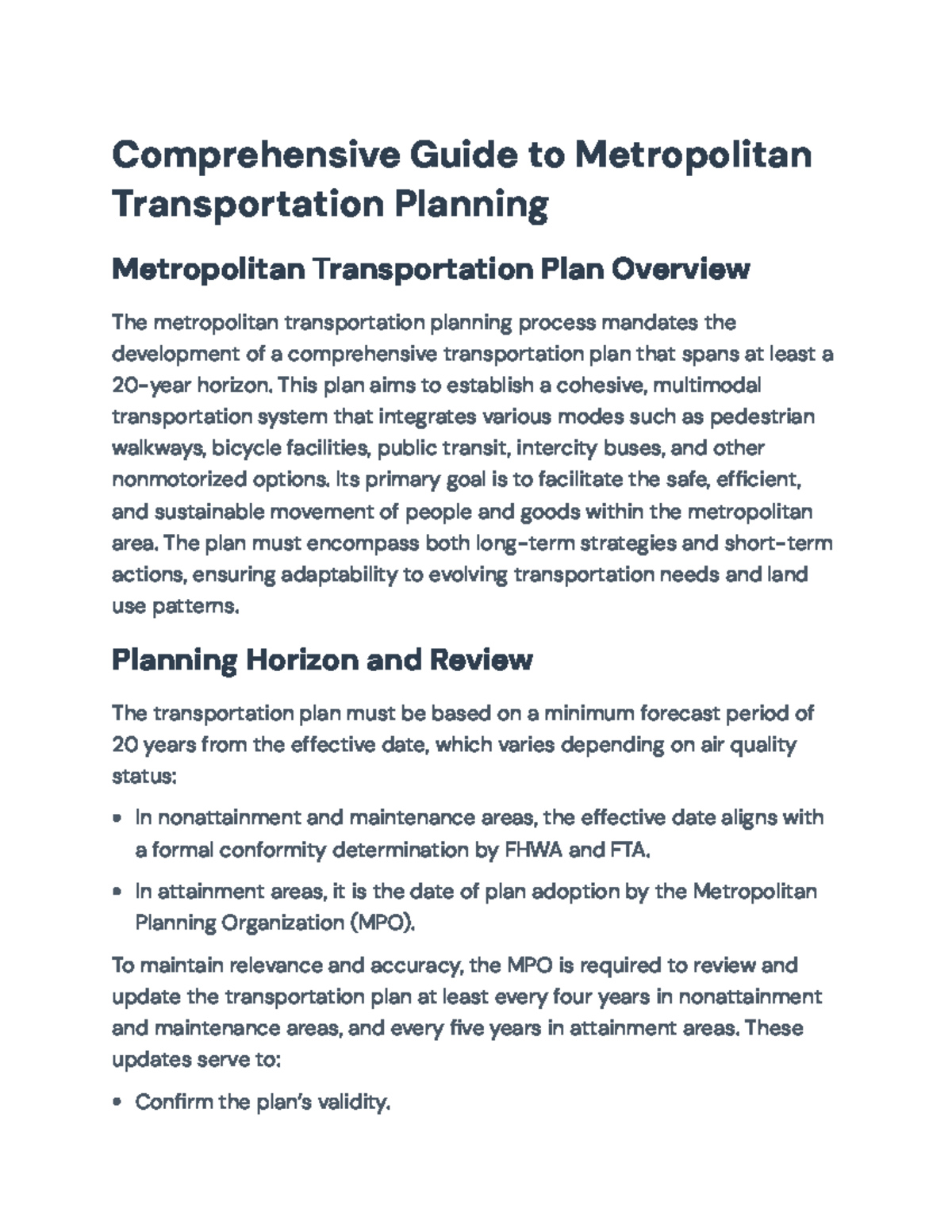 Comprehensive Guide to Metropolitan Transportation Planning Strategies ...