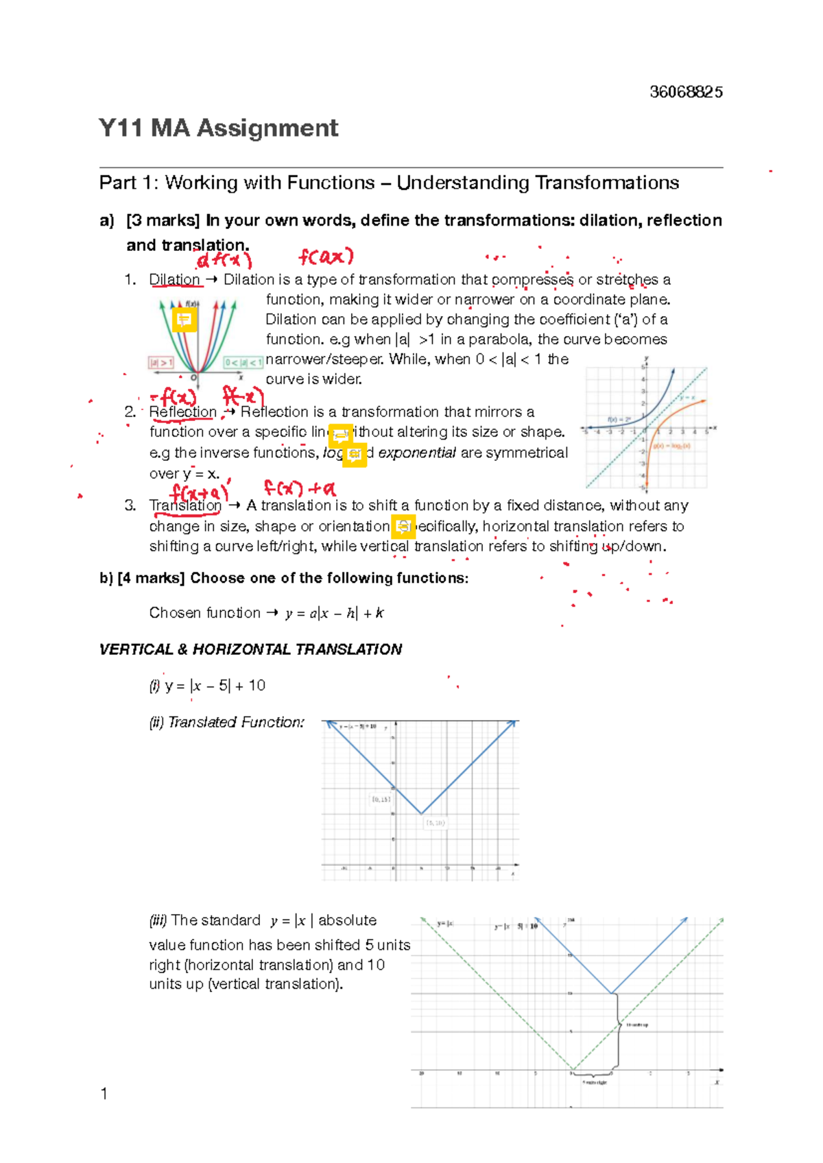 36068825 Y11 MA Assignment: Understanding Transformations in Functions ...