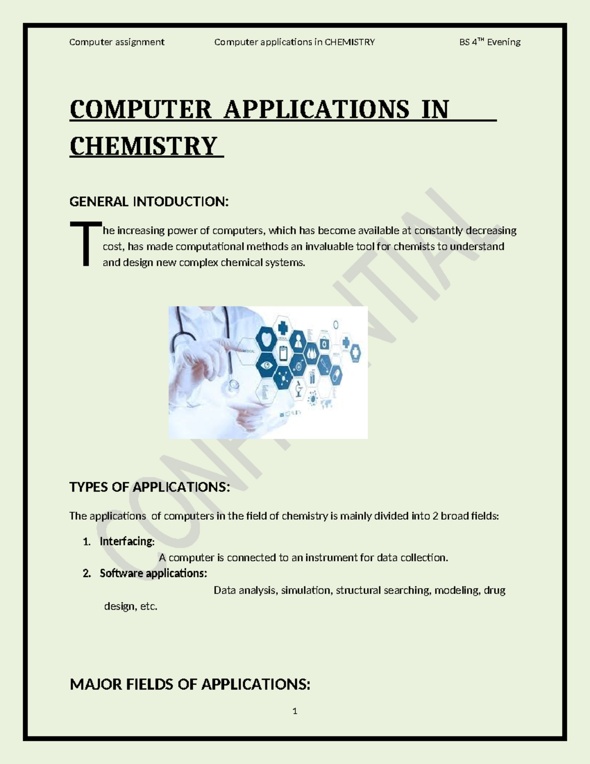 Computer Applications in Chemistry: Assignment Overview - Studocu