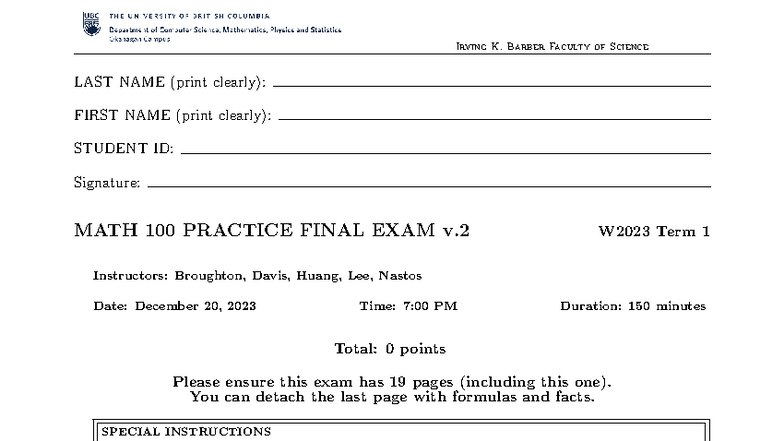 MATH 100 W23 Term 1 Practice Final Exam v.2 - Studocu
