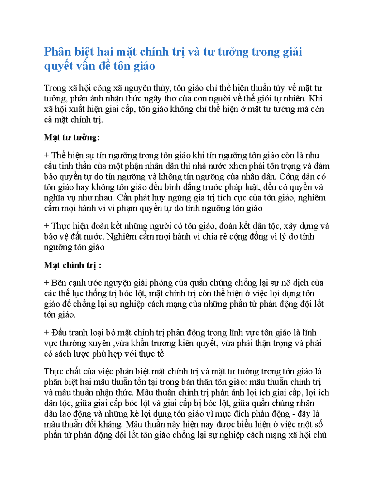 Cnkhxh - lokịuyhgftc jhgfxc - Phân biệt hai mặt chính trị và tư tưởng trong giải quyết vấn đề tôn - Studocu