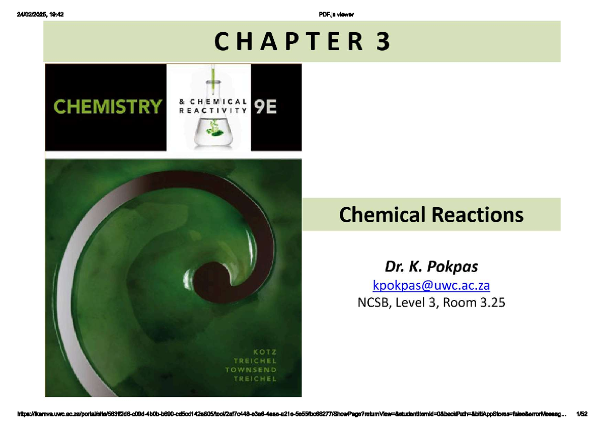 CHEM114 Final Exam Notes: Chapter 3 - Chemical Reactivity 9E - Document Preview
