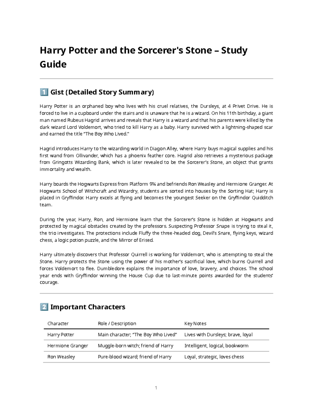 Harry Potter (Book 1) Study Guide: Detailed Summary & Key Characters ...