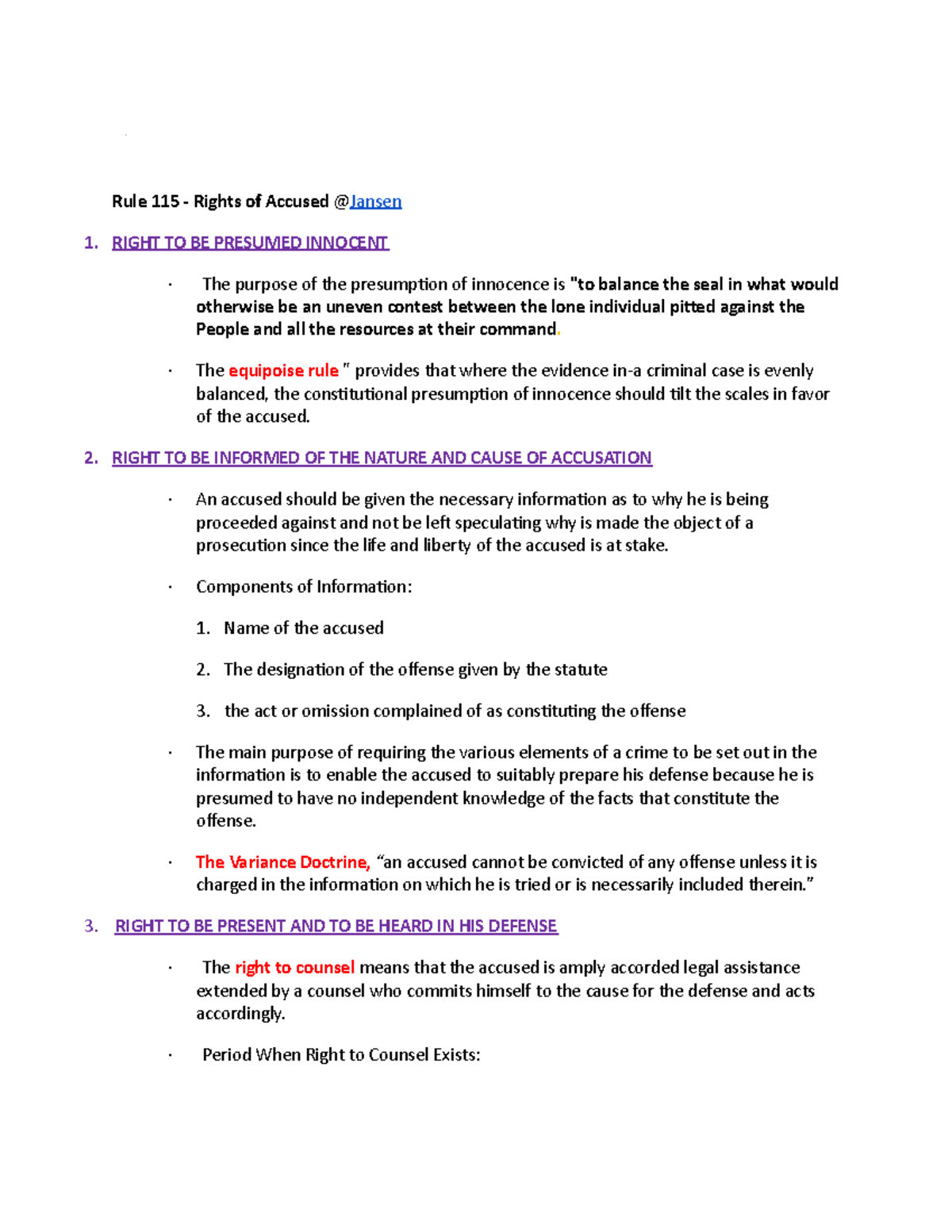 Rule 115 Final Exam - Rights of the Accused Explained - Studocu