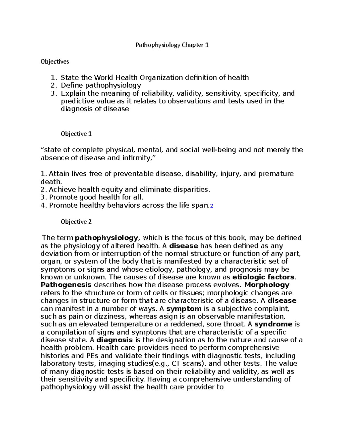 Pathophysiology Chapter 1 Concepts of Health and Disease ...