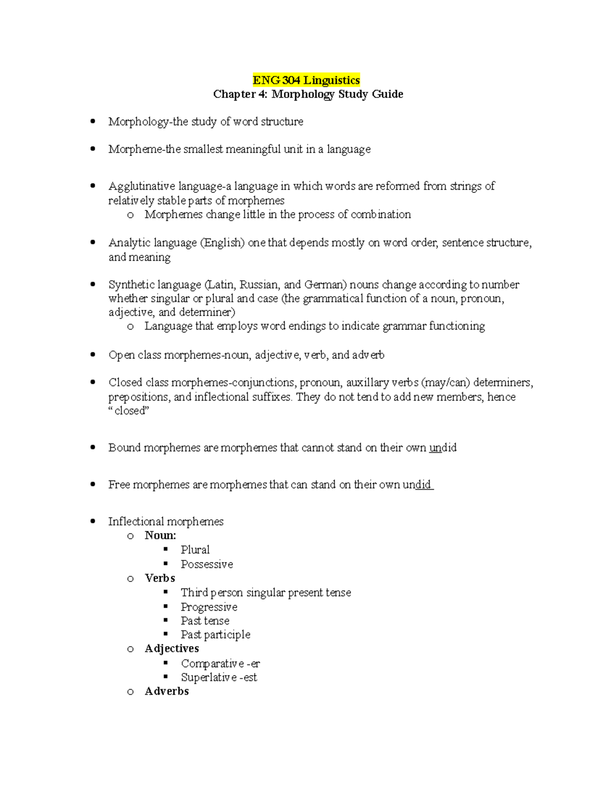 ENG 304 Chapter 4 Study Guide: Understanding Morphology - Studocu