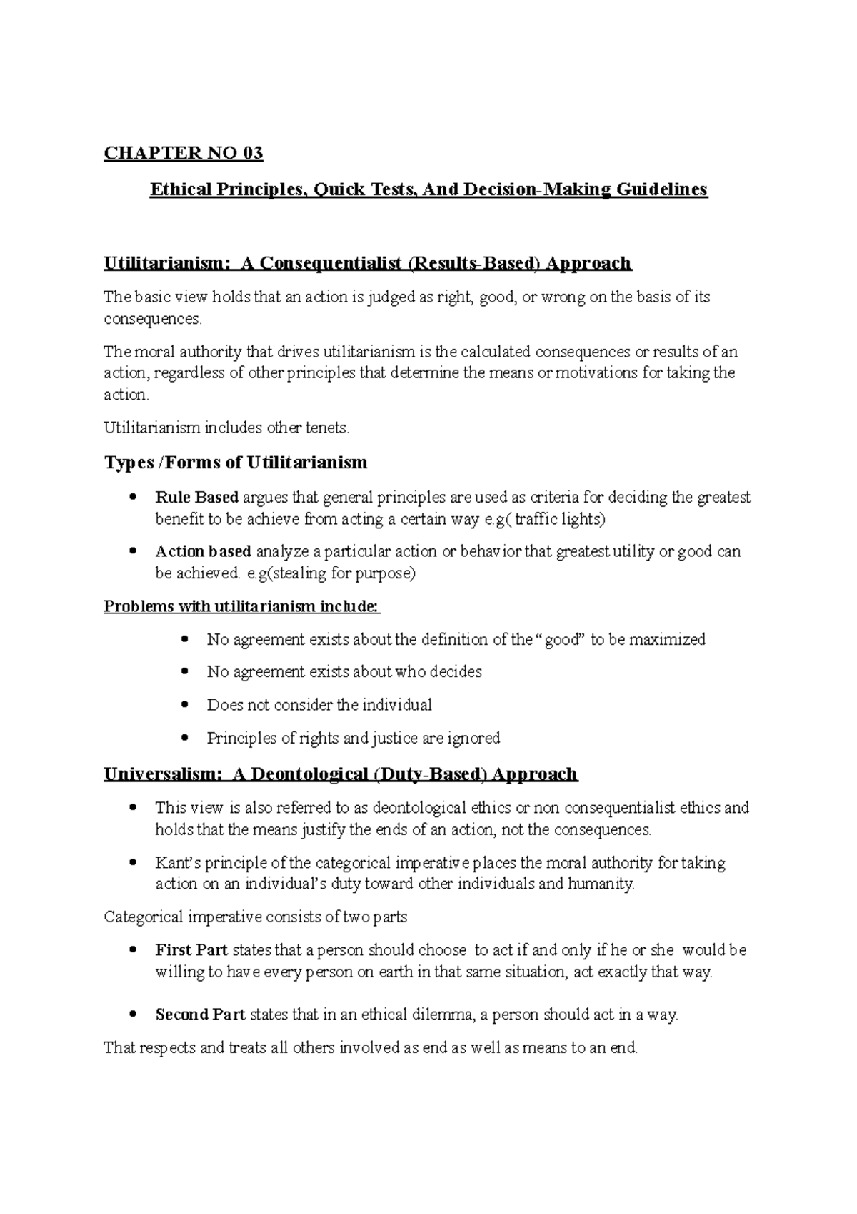 Chapter NO 03 - Lecture notes 3 - Business ethics - NUML - Studocu