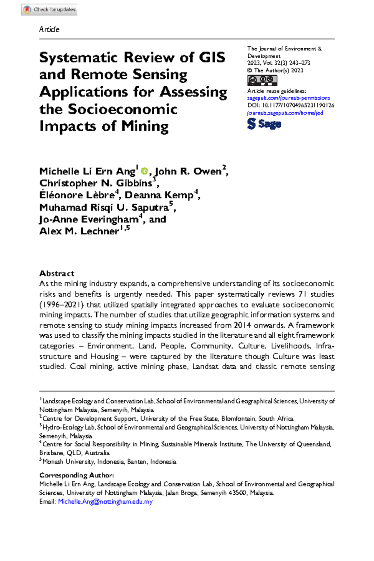 GIS and Remote Sensing in Mining: A Systematic Review of Socioeconomic ...