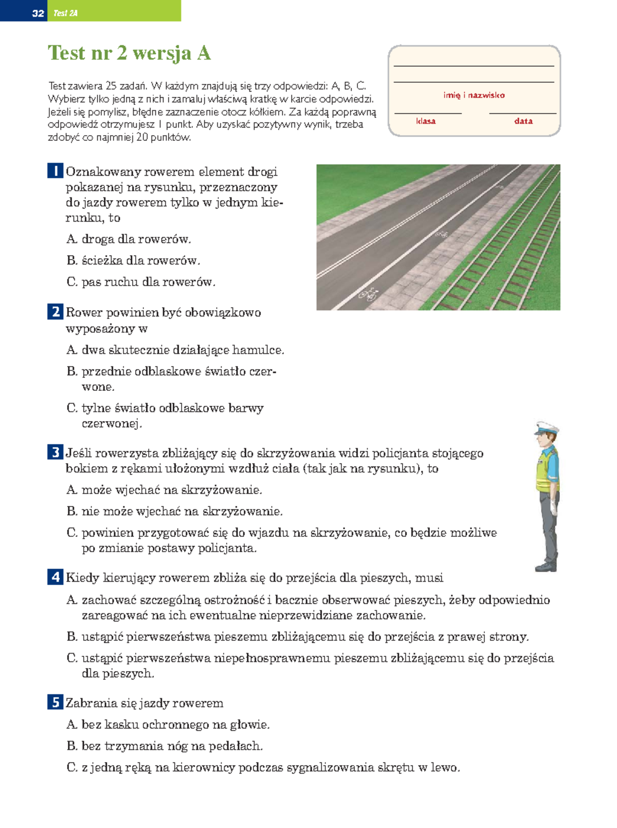 Test na karte rowerowa nr 2 - Wersja A Analiza i Klucz Odpowiedzi - Studocu