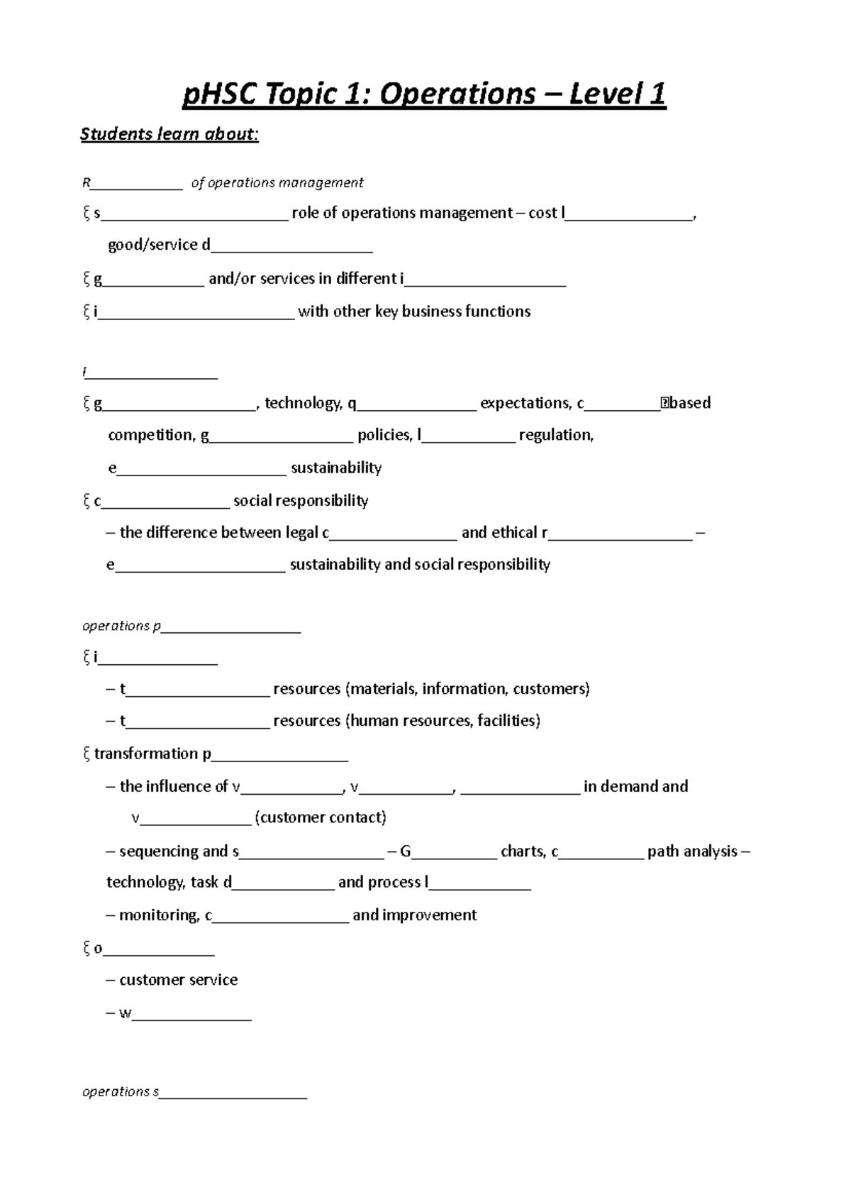 Business Studies Operations Syllabus (pHSC Level 1) Insights and ...