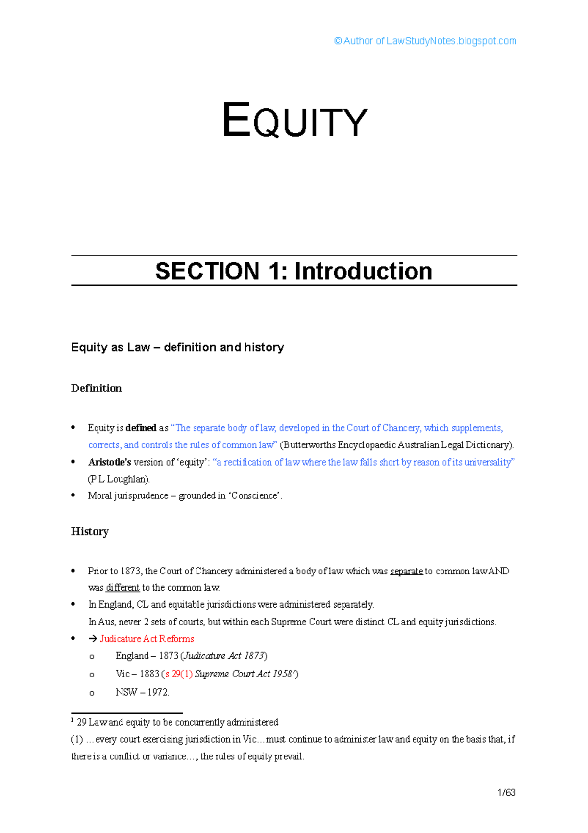LAW4169 Equity - Comprehensive Study Notes and Key Concepts - Studocu