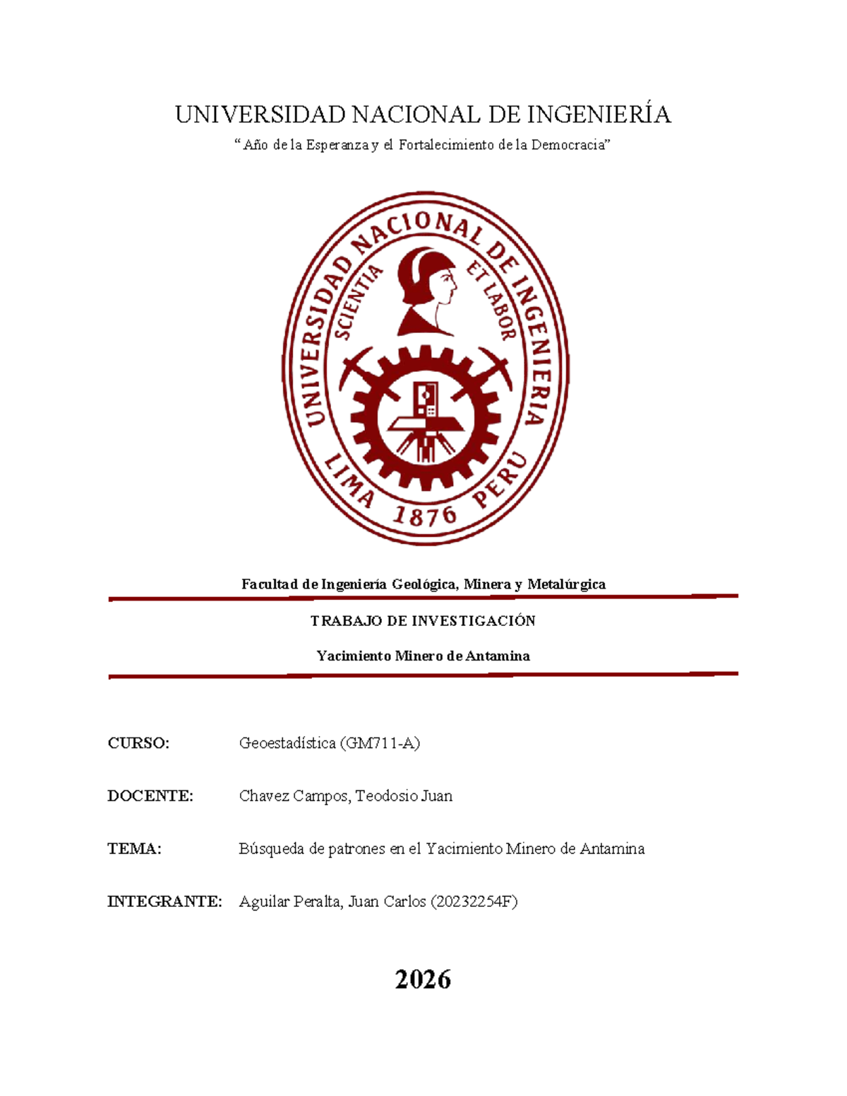 Informe de Investigación: Patrón de Mineralización en Antamina - GEO ...